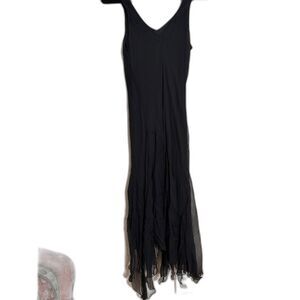 Jonathan Martin Studio 100% Silk Black Maxi Dress Size 12 Ruffle Hem